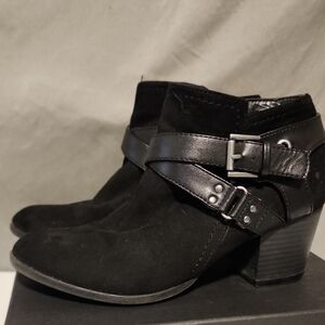 Indigo Black Heeled Boots with Strap Detail